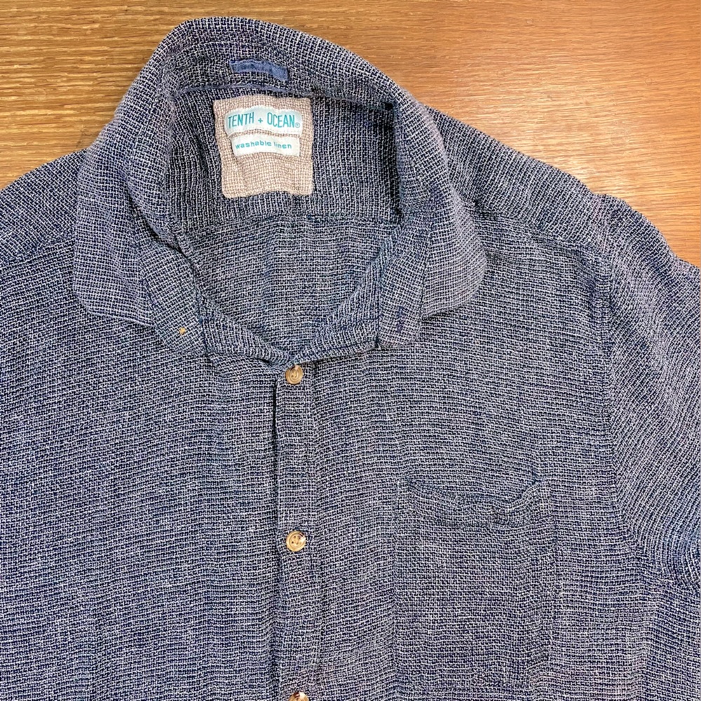 Tenth + Ocean Linen Shirt Men's XL Navy SS Lightweight Resort Vacation Holiday